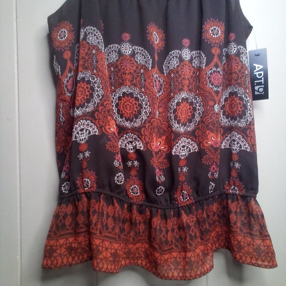 Apt. 9 Blouse L Sleeveless Beaded Ruffle Brown Orange - Picture 9 of 14